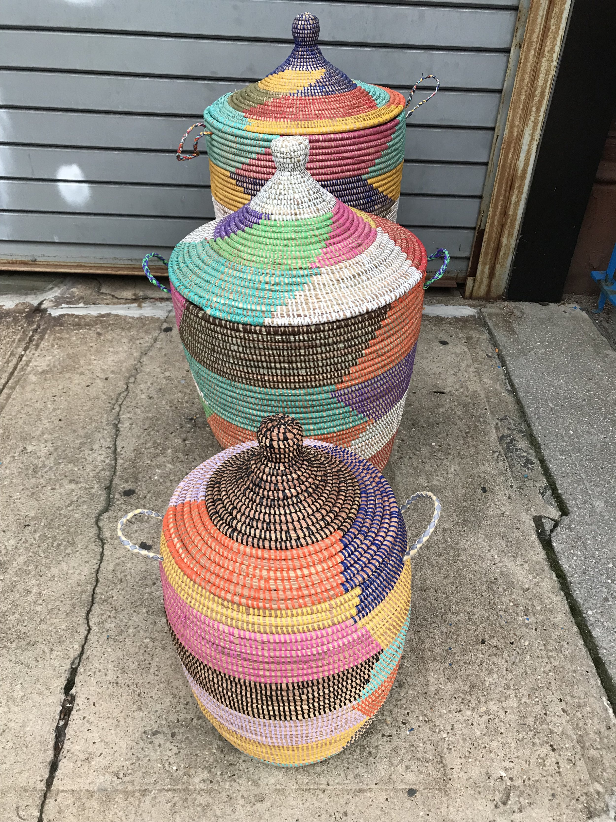 African Sweetgrass Basket/Hamper In Radiant Colors